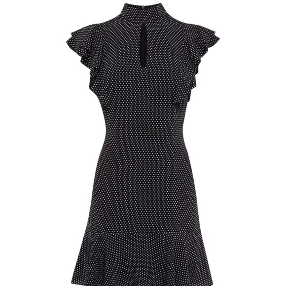 Karen Millen Black White Ruffle Keyhole Tie Neck Dress Size 6 - Picture 8 of 9